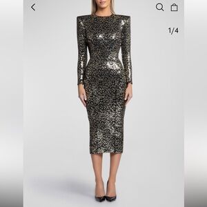 ZHIVAGO Testimony Gold and Black Sequin Animal Print Midi Bodycon Dress